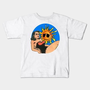 Girl on the beach sunbathing Kids T-Shirt